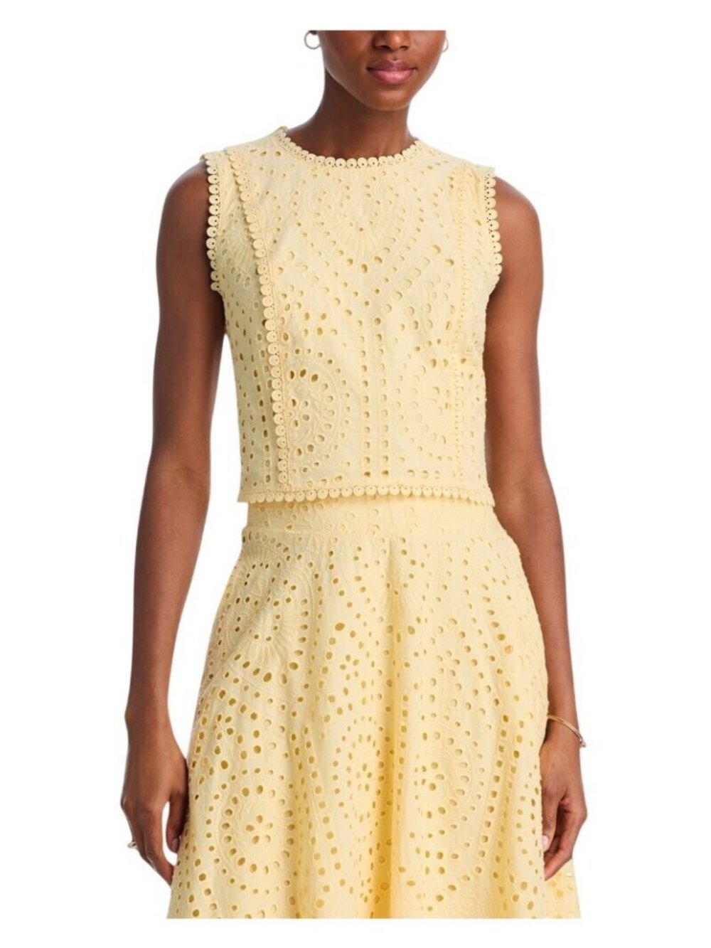 NWT Aqua Womens Crop Cotton Eyelet Sleeveless Top AQ9704 Butter Yellow XL